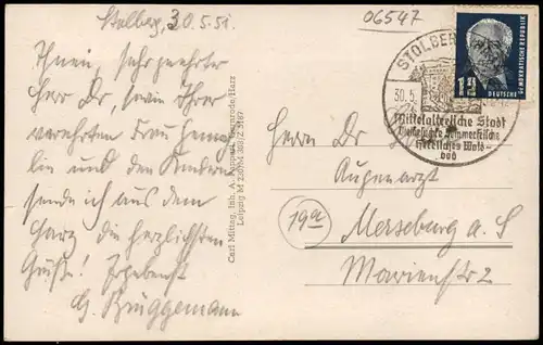 Ansichtskarte Stolberg (Harz) Rittertor Partie mit Kuhherde 1951