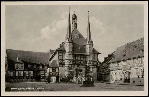 Ansichtskarte Wernigerode Marktplatz Markt Fachwerkhäuser 1953