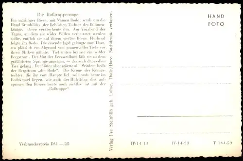 Ansichtskarte Thale (Harz) Roßtrappensprung (Sage) 1959