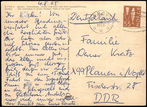 Postcard Bergen Bergen Ulriksbanen - Seilbahn 1965