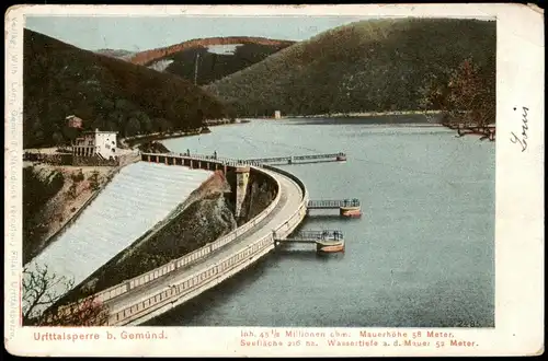 Ansichtskarte Schleiden-Gemünd Urfttalsperre, Überlauf 1910