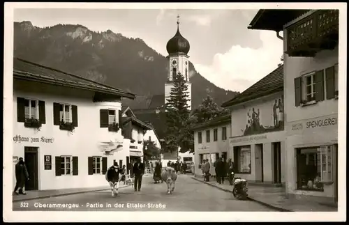 Ansichtskarte Oberammergau Ettaler Straße, Gasthaus Spenglerei 1954