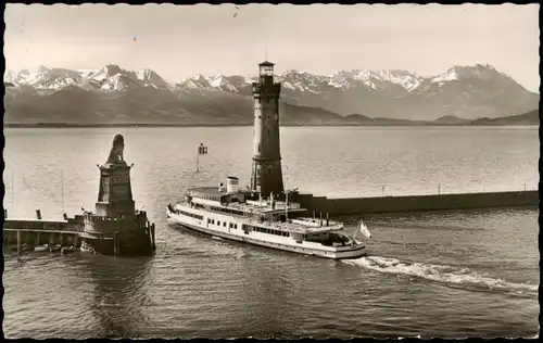 Ansichtskarte Lindau (Bodensee) Hafen Schiffe Dampfer Steamer - Alpen 1958