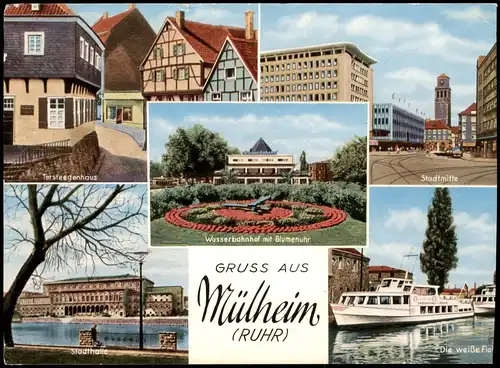 Mülheim an der Ruhr Wasserbahnhof mit Blumenuhr, Weiße Flotte 1963