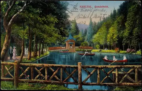 Postcard Schluckenau Šluknov Karltal, Gondelteich 1916