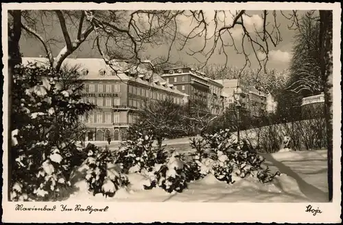Marienbad Mariánské Lázně Stadtpark, Hotel Klinger im Winter 1932