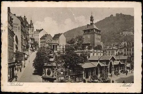 Postcard Karlsbad Karlovy Vary Marktplatz, Straßenkreuzung 1925