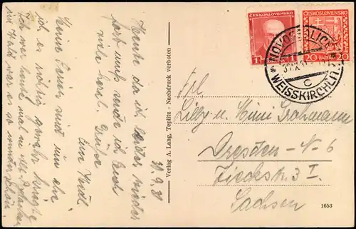 Postcard Teplitz-Schönau Teplice Schloßtürmchen 1931