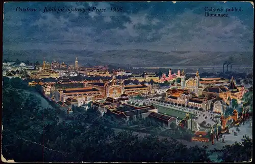 Bubny-Prag Praha Ausstellungsgelände bei Nacht Illumination 1908