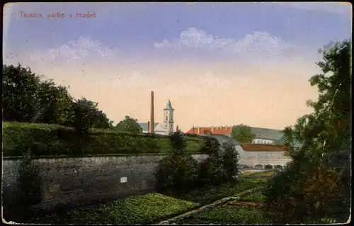 Postcard Theresienstadt Terezín Partie an der Stadt 1922