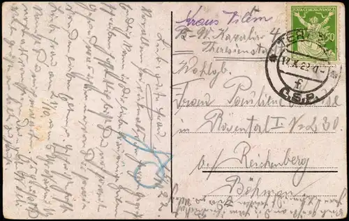 Postcard Theresienstadt Terezín Partie an der Stadt 1922