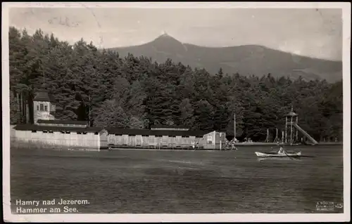 Postcard Hammer am See (Hamr na Jezeře) Badeanstalt - Rutsche 1932
