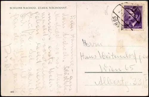 Postcard Nachod Náchod SCHLOSS NACHOD. ZÁMEK NÁCHODSKÝ. 1943