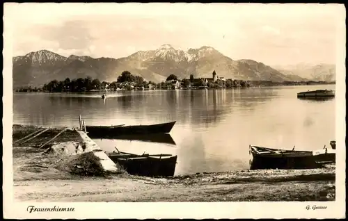 Ansichtskarte Chiemsee Fraueninsel - Chiemsee, Boote am Ufer 1931