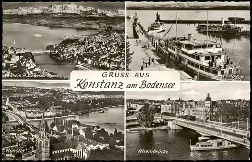Ansichtskarte Konstanz 4 Bild: Dampfer, Luftbild 1957
