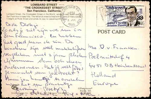 Postcard San Francisco Lombard Street 1986