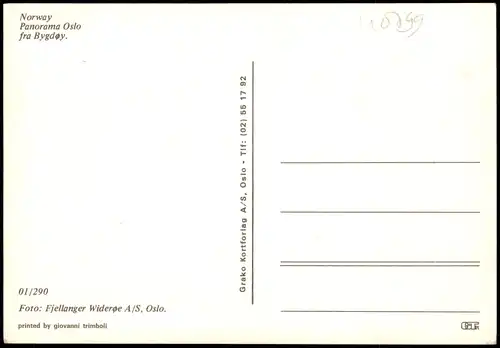 Postcard Oslo Kristiania Luftbild 1990