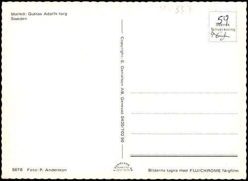 Postcard Malmö Gustav Adolfs torg 1982