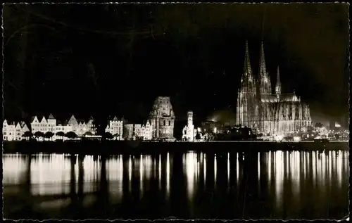 Ansichtskarte Köln Kölner Dom bei Nacht - Fotokarte 1956