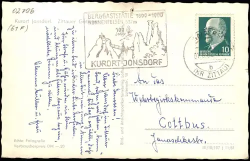 Ansichtskarte Jonsdorf Nonnenfelsen im Zittauer Gebirge 1961
