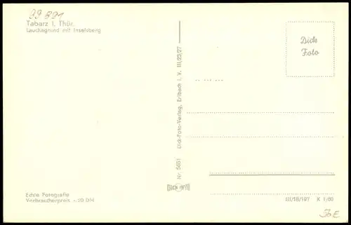 Tabarz/Thüringer Wald Umland-Ansicht Lauchagrund mit Inselsberg 1960