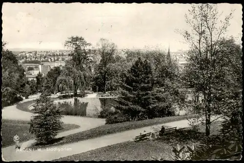 Ansichtskarte Hagen (Westfalen) Stadtgarten und Stadt im hintergrund 1966