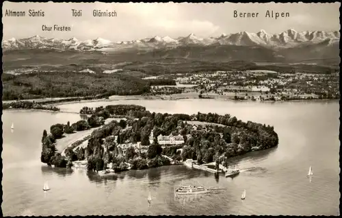Ansichtskarte Konstanz Luftbild Insel Mainau - Berner Alpen 1961