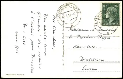 Postcard Luxemburg 4 Bild Stadtansichten 1954  gel. Stempel Luxembourg Gare