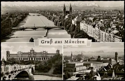 Ansichtskarte München 3 Bild: Stadt mit Alpen 1961