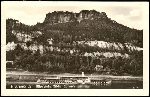 Porschdorf-Bad Schandau Elbe Schiff Dampfer passiert den Lilienstein 1953