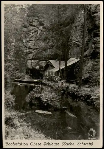 .Sachsen DDR Foto-AK Bootsstation Obere Schleuse (Sächs. Schweiz) 1956