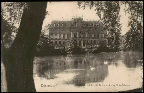 Ansichtskarte Düsseldorf Kaiserteich mit Blick auf das Ständehaus 1920