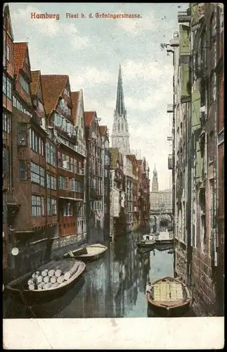 Ansichtskarte Hamburg Fleet b. d. Gröningerstrasse 1908