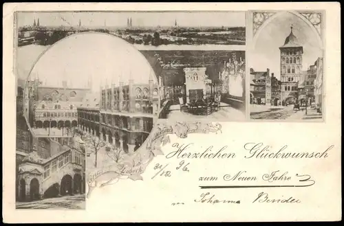 Ansichtskarte  Mehrbild-AK Lübeck Glückwunsch Gruss-Karte NEUJAHR 1896