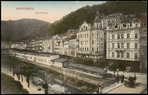 Karlsbad Karlovy Vary Alte Wiese Panorama-Ansicht Stadt Teilansicht 1910