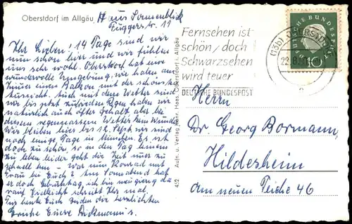 Ansichtskarte Oberstdorf (Allgäu) Stadtblick 1960