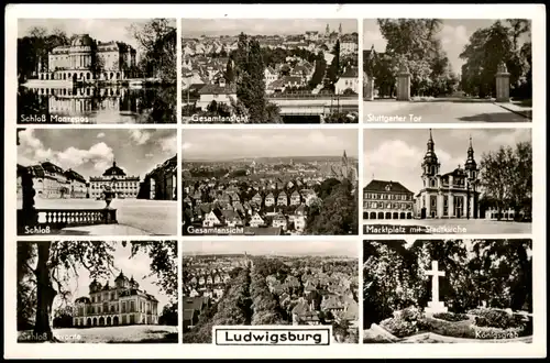 Ansichtskarte Ludwigsburg Mehrbildkarte mit 9 Stadtansichten 1955