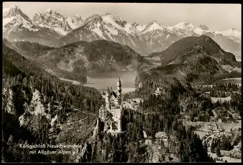 Ansichtskarte Schwangau Königschloß Neuschwanstein mit Allgäuer Alpen 1960