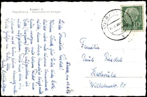 Ansichtskarte Rastatt Pagodenburg - Wasserturm mit Anlagen 1960
