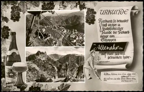 Ansichtskarte Altenahr Mehrbildkarte mit "Urkunde", Wein-Motive 1960