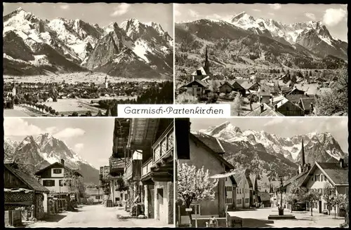 Garmisch-Partenkirchen Mehrbildkarte mit 4 Umland- und Stadtteilansichten 1959