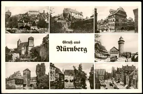 Ansichtskarte Nürnberg Mehrbildkarte mit 8 Stadtteilansichten 1956