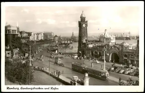 Ansichtskarte St. Pauli-Hamburg Landungsbrücken Hafen Blick 1958