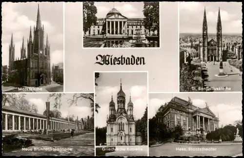 Wiesbaden Mehrbild-AK mit Marktkirche, Kurhaus, Staats-Theater uvm. 1956