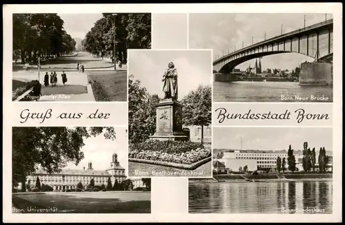 Ansichtskarte Bonn Mehrbildkarte mit 5 Ortsansichten u.a. Bundeshaus 1960