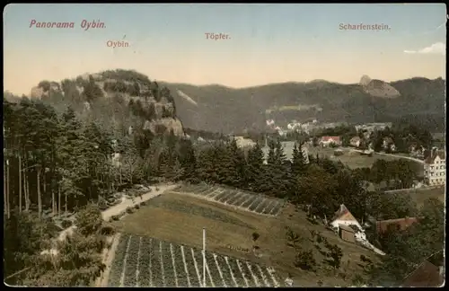 Ansichtskarte Oybin Panorama Oybin mit Scharfenstein und Töpfer 1910
