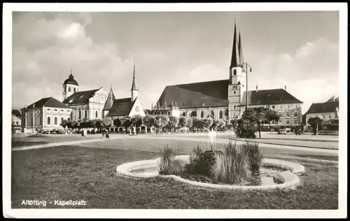 Ansichtskarte Altötting Kapellenplatz, Springbrunnen 1953
