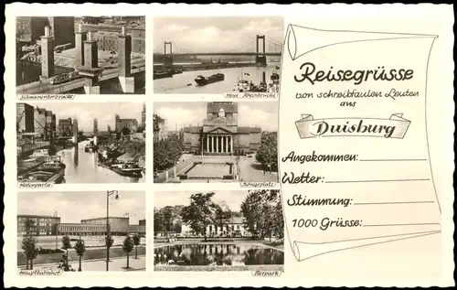 Duisburg Mehrbildkarte "von schreibfaulen Leuten"; div. Ortsansichten 1955