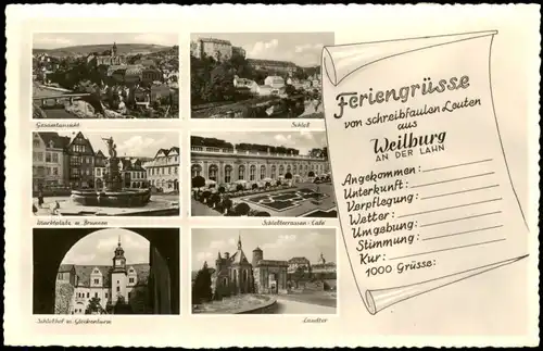 Weilburg (Lahn) Mehrbildkarte "von schreibfaulen Leuten" div. Ortsansichten 1952