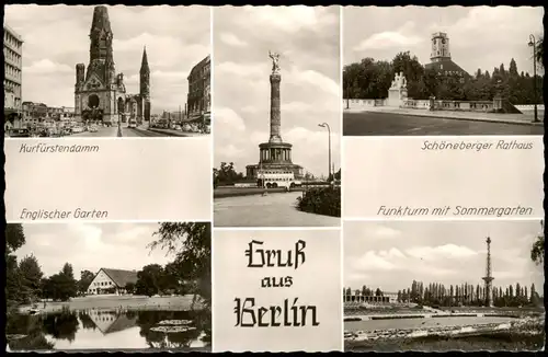 Ansichtskarte Berlin Kurfürstendamm, Englischer Garten, Funkturm 1956